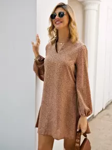 Cheetah Print Bishop Sleeve Mini Dress - Multicolor - View 5