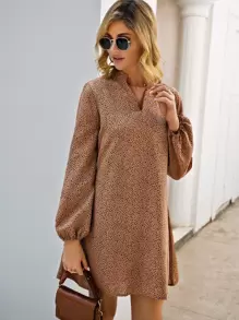 Cheetah Print Bishop Sleeve Mini Dress - Multicolor - View 6