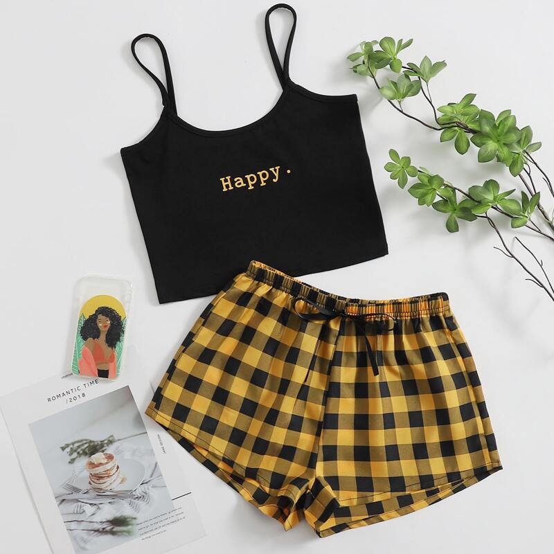 

Happy Graphic Cami Top & Gingham Shorts PJ Set, Multicolor