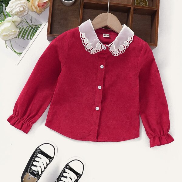 

Toddler Girls Colorblock Contrast Lace Blouse, Burgundy