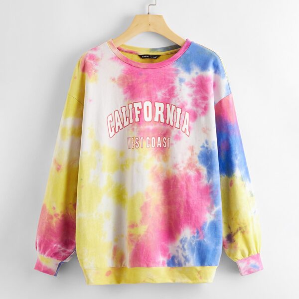 

Plus Letter Graphic Tie Dye Pullover, Multicolor