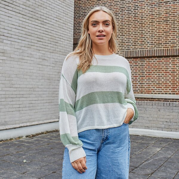 

Plus Contrast Panel Drop Shoulder Sweater, Multicolor