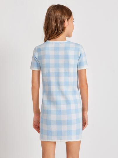 Girls Gingham Sweater Dress