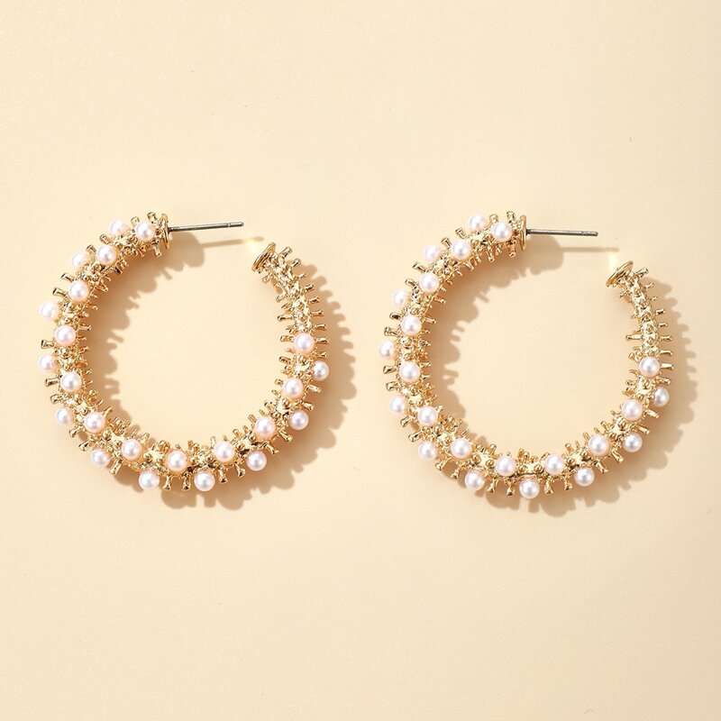 

Faux Pearl Decor Cuff Hoop Earrings, Gold