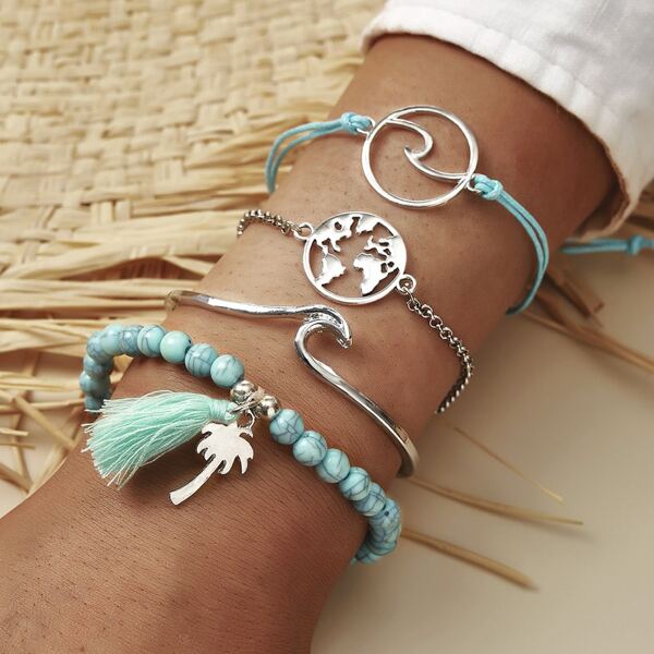 

4pcs Tassel Charm Bracelet, Multicolor