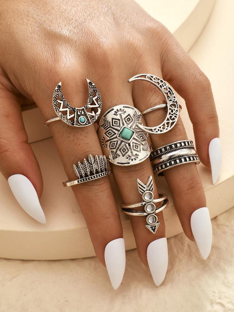 6pcs Vintage Moon Ring