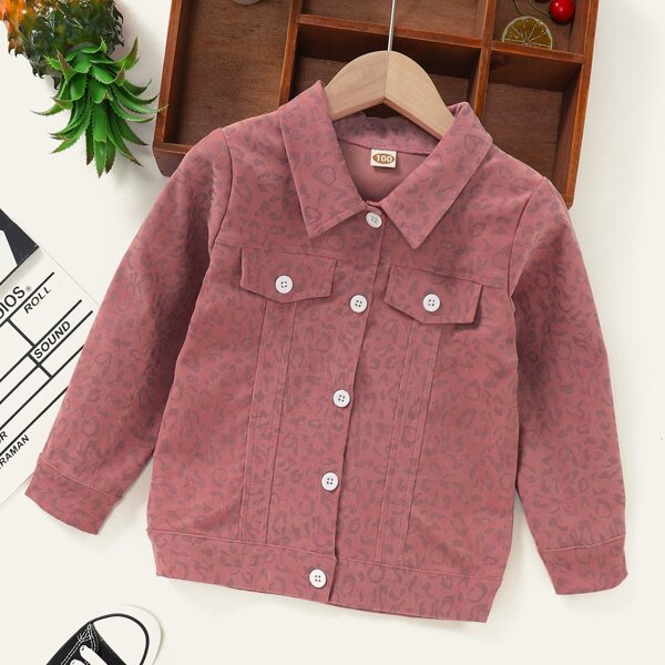 

Toddler Girls Leopard Flap Detail Jacket, Redwood