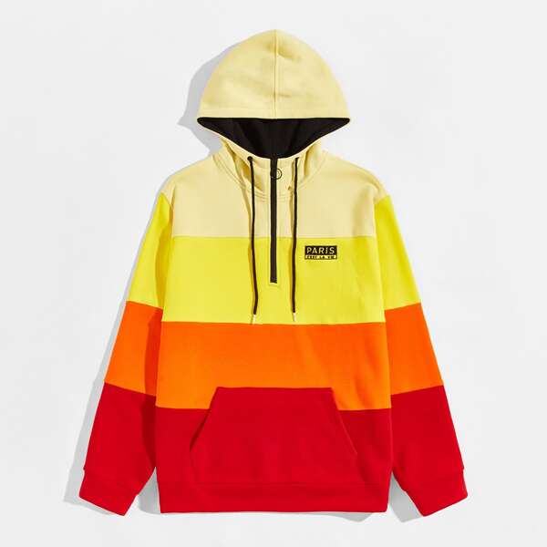 

Men Letter Embroidery Colorblock Hoodie, Multicolor