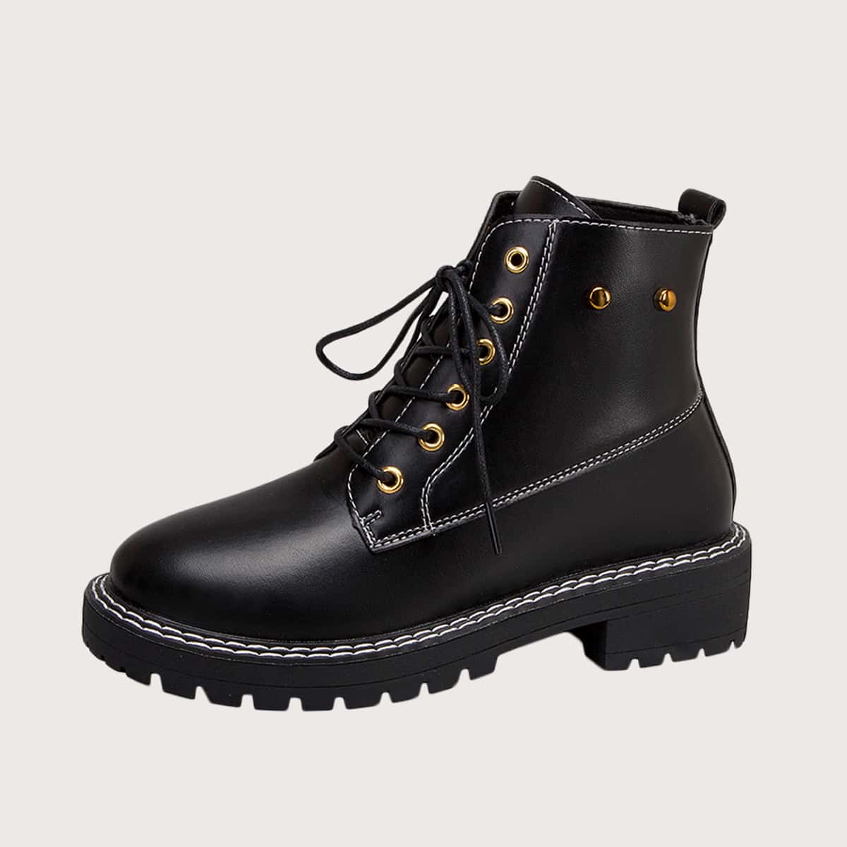 

Lace-up Lug Sole Combat Boots, Black
