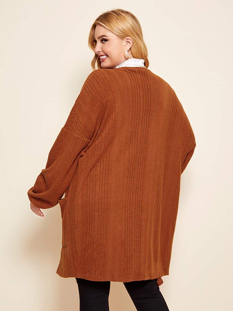 Plus Pocket Front Drop Shoulder Coat Winter Fall Autumn