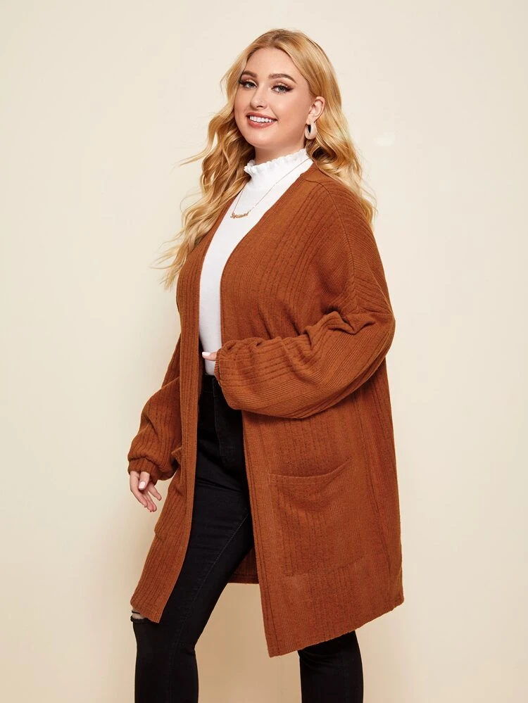 Plus Pocket Front Drop Shoulder Coat Winter Fall Autumn