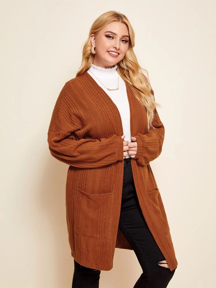 Plus Pocket Front Drop Shoulder Coat Winter Fall Autumn