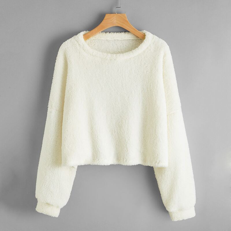 

Drop Shoulder Teddy Sweatshirt, Beige