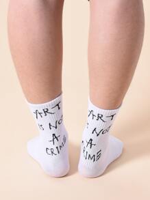 Men Letter Ankle Socks 2pairs - Black and White - View 2