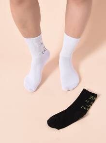 Men Letter Ankle Socks 2pairs - Black and White - View 3