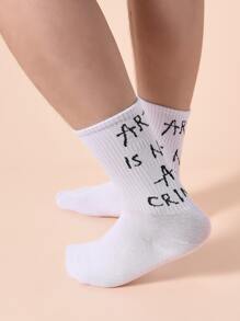 Men Letter Ankle Socks 2pairs - Black and White - View 4
