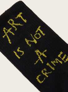 Men Letter Ankle Socks 2pairs - Black and White - View 5