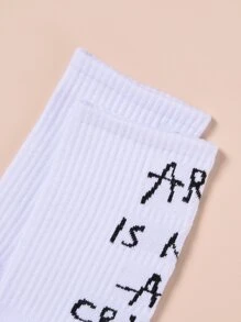 Men Letter Ankle Socks 2pairs - Black and White - View 7
