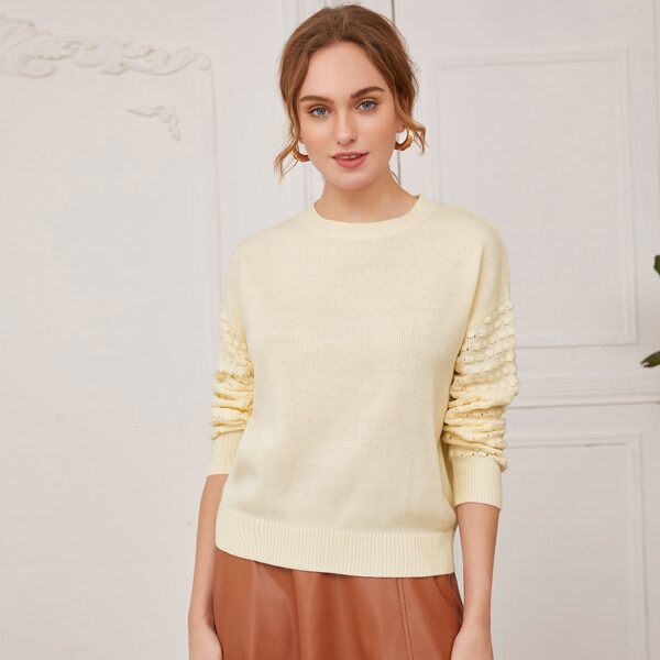 

Drop Shoulder Popcorn Knit Sweater, Beige pastel