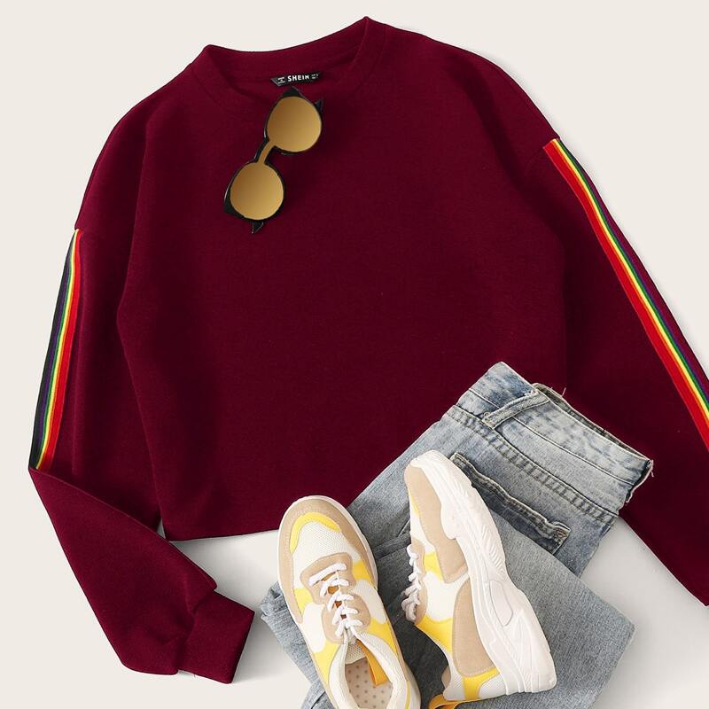 

Drop Shoulder Rainbow Stripe Sweatshirt, Burgundy
