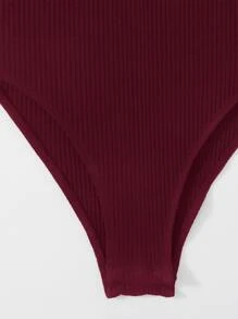 Muchica Ribbed Twist-Front Cami Bodysuit - Maroon - View 4