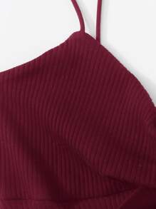Muchica Ribbed Twist-Front Cami Bodysuit - Maroon - View 5