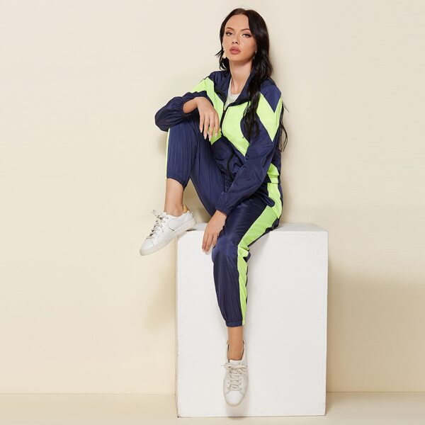 

Color-block Zip-up Windbreaker Jacket & Sweatpants, Multicolor