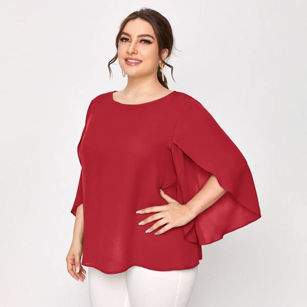 

Plus Split Sleeve Top, Burgundy