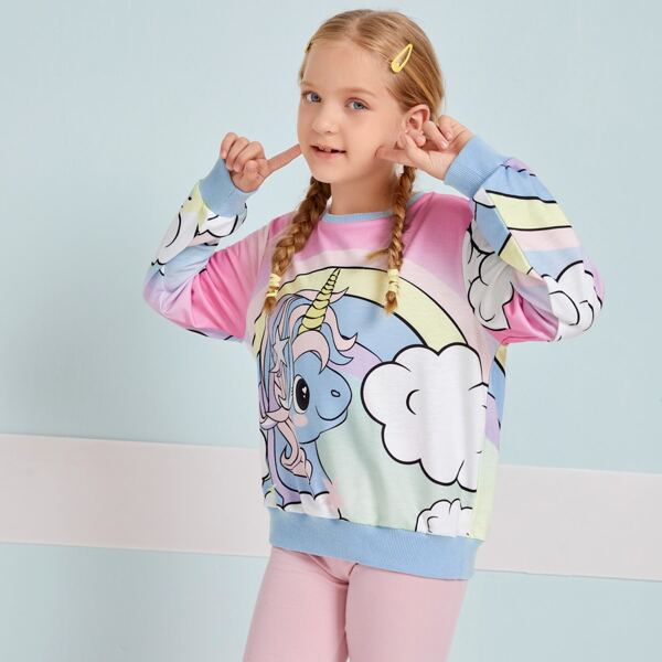 

Girls Unicorn Print Pullover, Multicolor