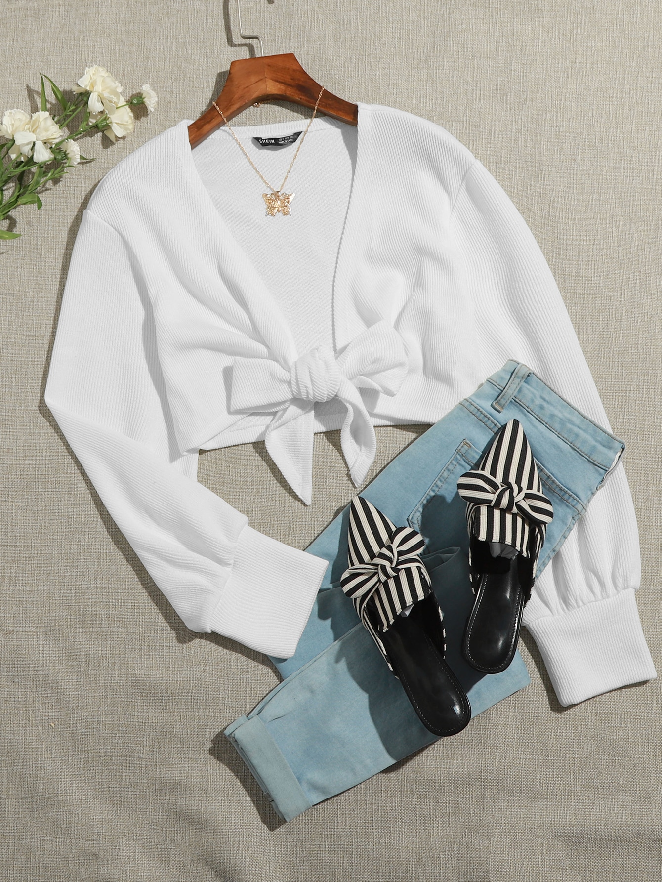 Tie Front Rib-knit Top thumbnail