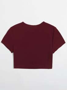 Muchica Cap Sleeve Rib-knit Crop Tee - Maroon - View 2