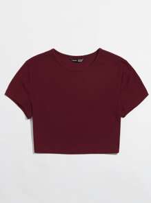 Muchica Cap Sleeve Rib-knit Crop Tee - Maroon - View 3
