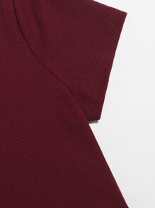 Muchica Cap Sleeve Rib-knit Crop Tee - Maroon - View 4