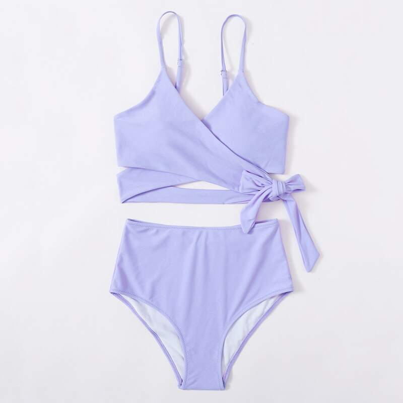 

Wrap High Waisted Bikini Swimsuit, Lilac purple