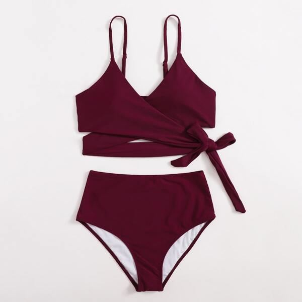 

Wrap High Waisted Bikini Swimsuit, Burgundy