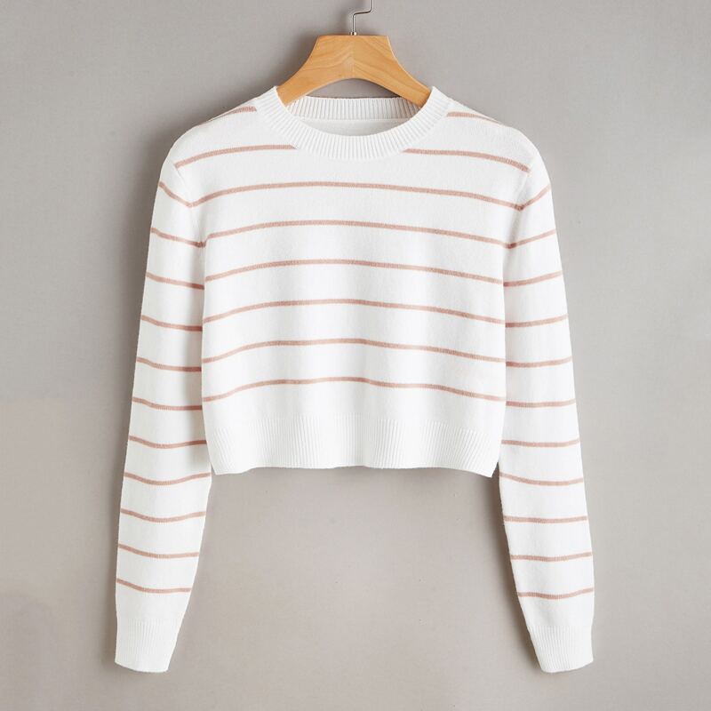 

Striped Crop Sweater, White
