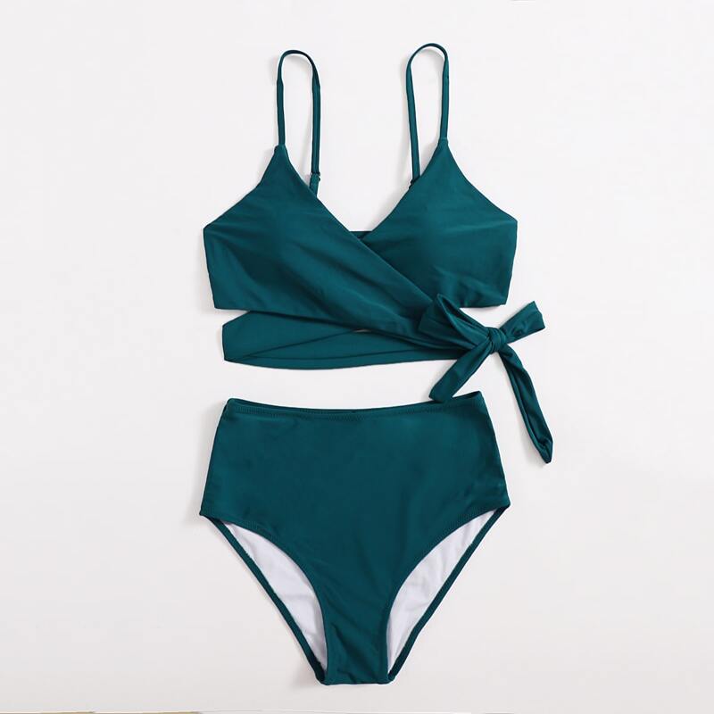 

Wrap High Waisted Bikini Swimsuit, Dark green