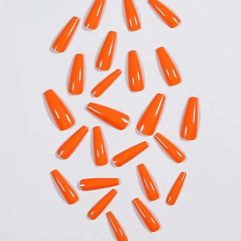 

24pcs Solid False Nail, Orange bright