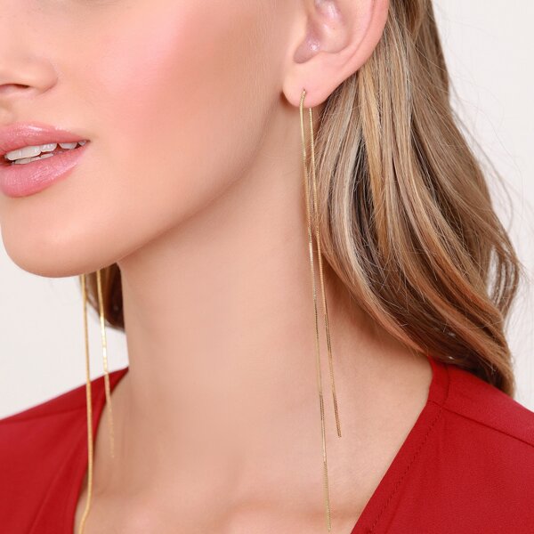 

1pair Dangling Tassel Thread Earrings, Gold