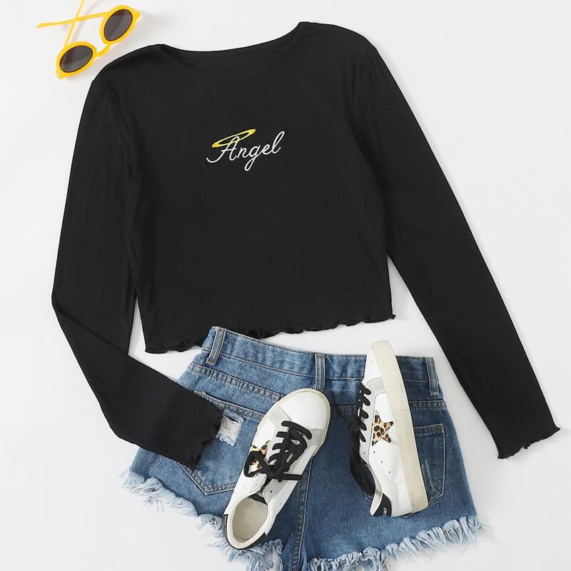 

Letter Embroidery Tee, Black