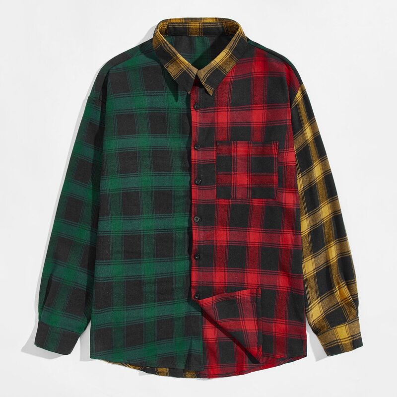 

Men Color-block Tartan Flannel Shirt, Multicolor