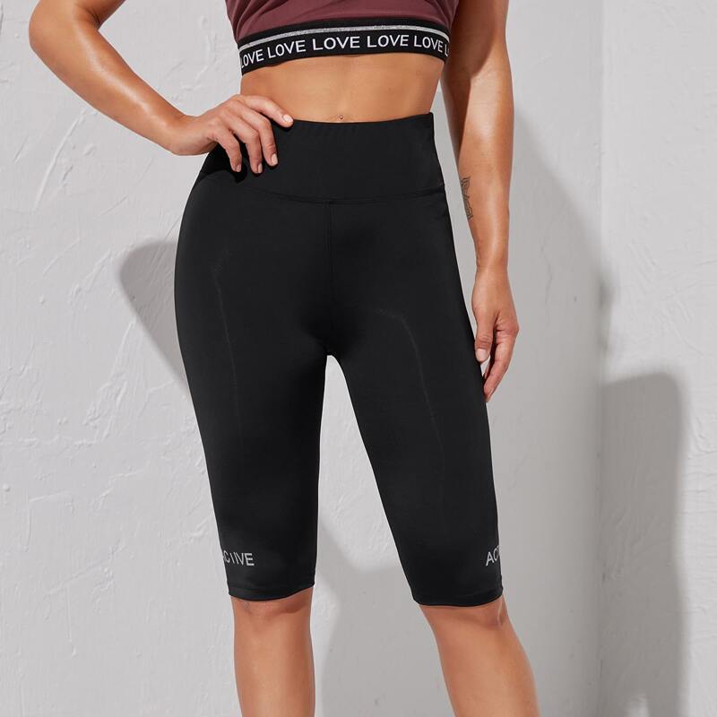 

Letter Graphic Biker Shorts, Black