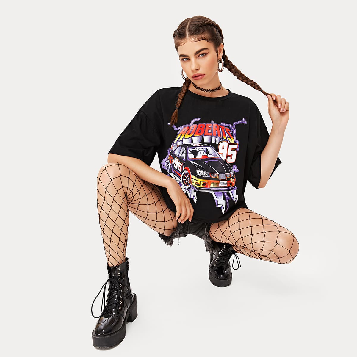

Car Graphic Oversized Tee, Black