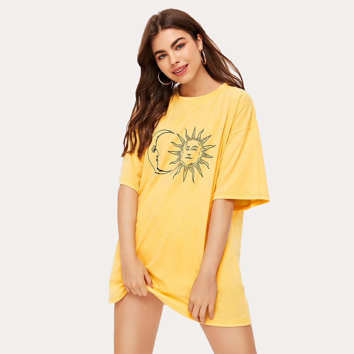 

Sun & Moon Graphic Oversized Tee, Yellow