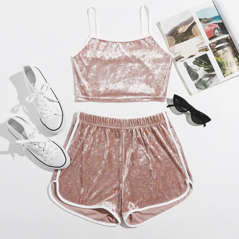 

Velvet Ringer Cami & Shorts, Dusty pink