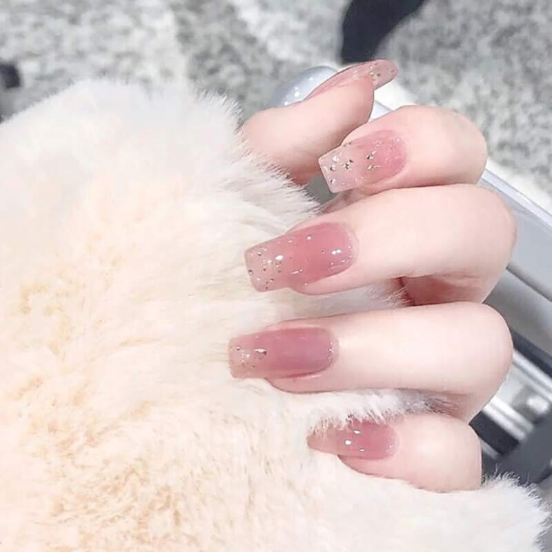 

24pcs Glitter False Nail, Baby pink