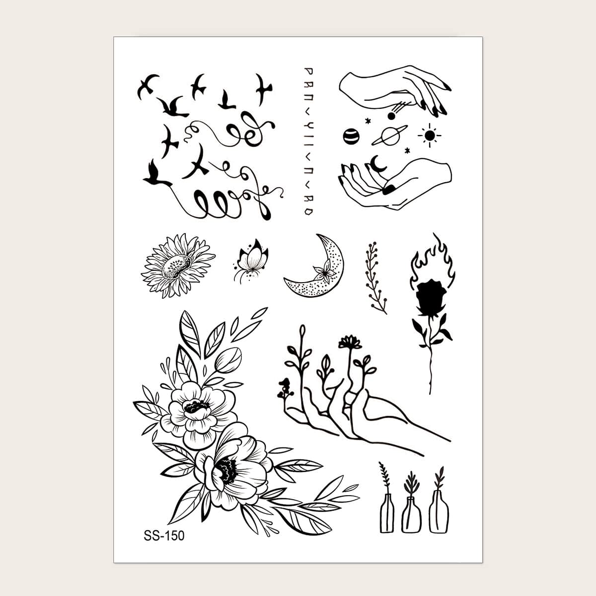

1sheet Mixed Pattern Tattoo Sticker, Black
