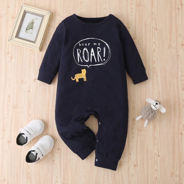

Baby Boy Letter Graphic Jumpsuit, Navy blue