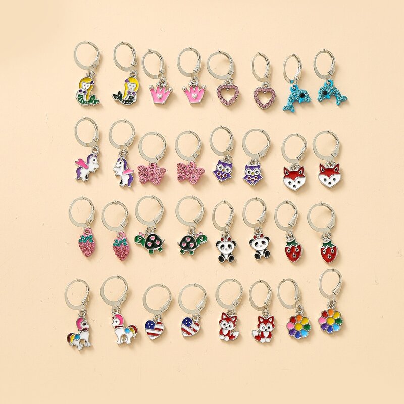 

16pairs Rhinestone Decor Heart Charm Drop Earrings, Multicolor