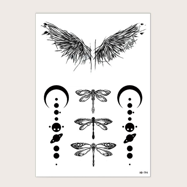

1sheet Dragonfly Pattern Tattoo Sticker, Black